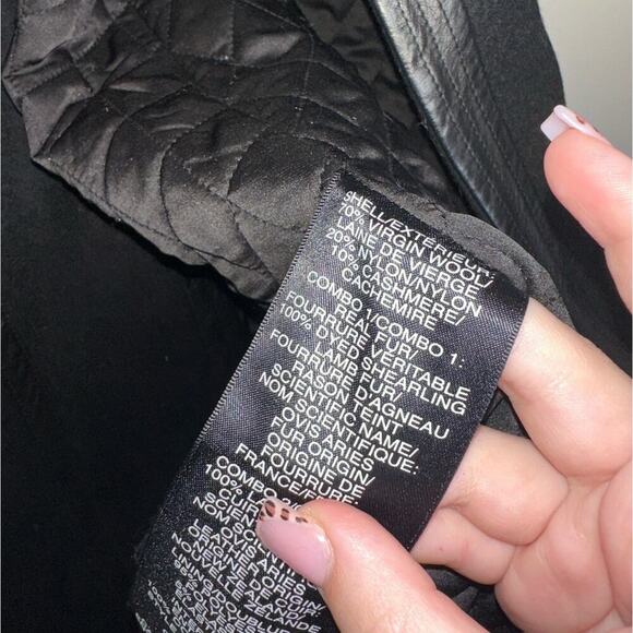 Alice + Olivia Saul Shearling-Collared Wool Blend Trench Coat Black Size Small - Picture 9 of 11